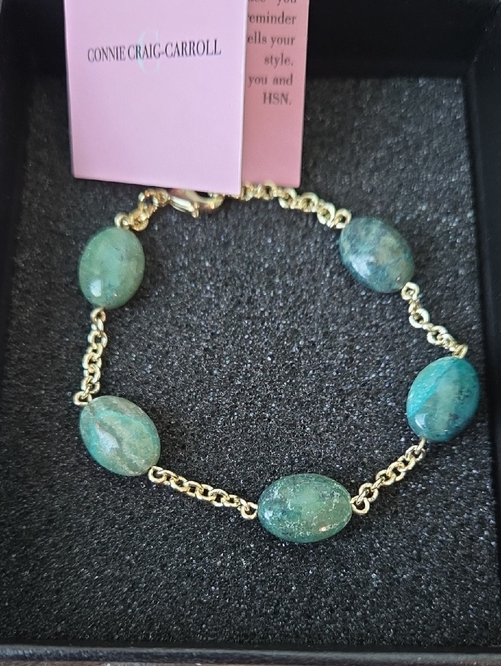 Green Stone Link Bracelet with Gold Chain